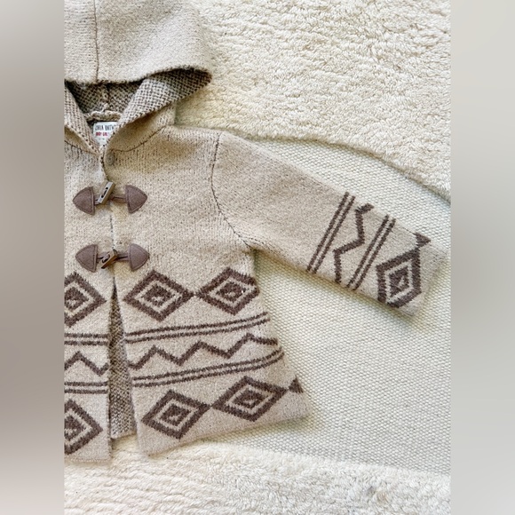 Zara Tribal Folk Print Wool Sweater Cardigan Hooded Brown Taupe Beige Tan 18m 2T - Picture 2 of 13
